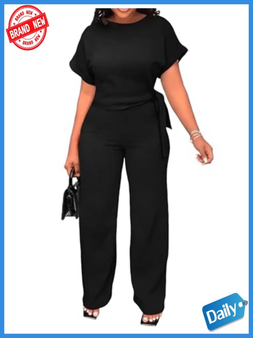 2 Piece Batwing Top Flare Pants Set 95% Polyester 5% Spandex